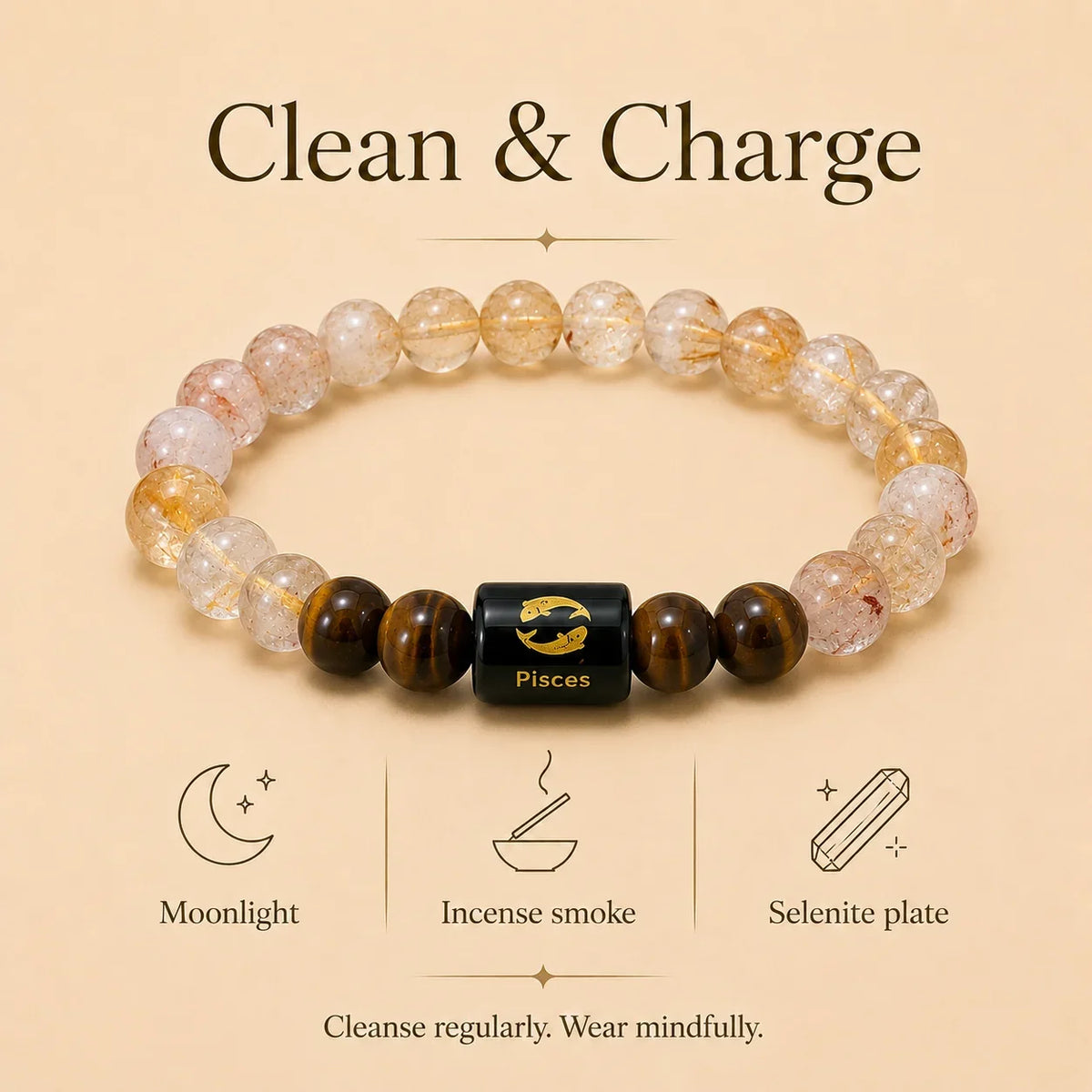 Pisces ( मीन राशि) (Citrine and Tiger Eye Zodiac Bracelet)