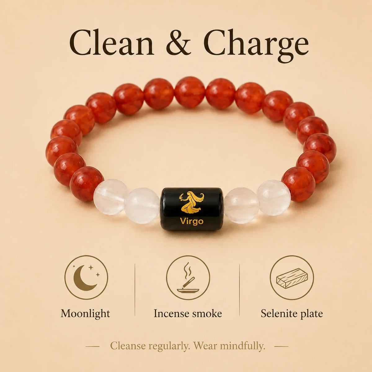 Virgo (कन्या राशि) (Red Jasper And Clear Quartz Zodiac Bracelet)