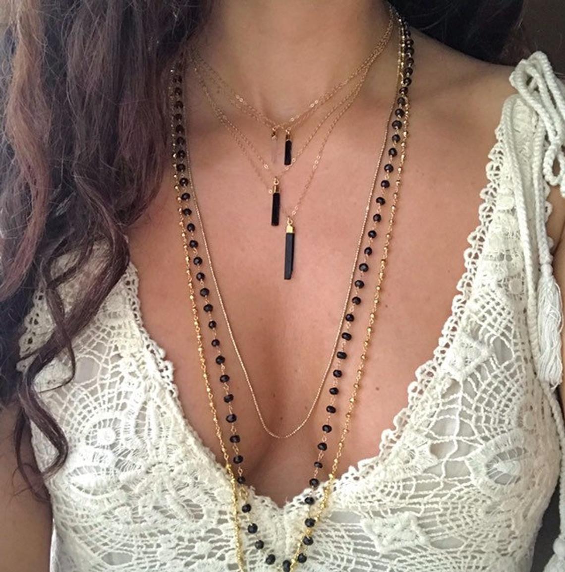 Raw Black Tourmaline Pendant in S925 Chain