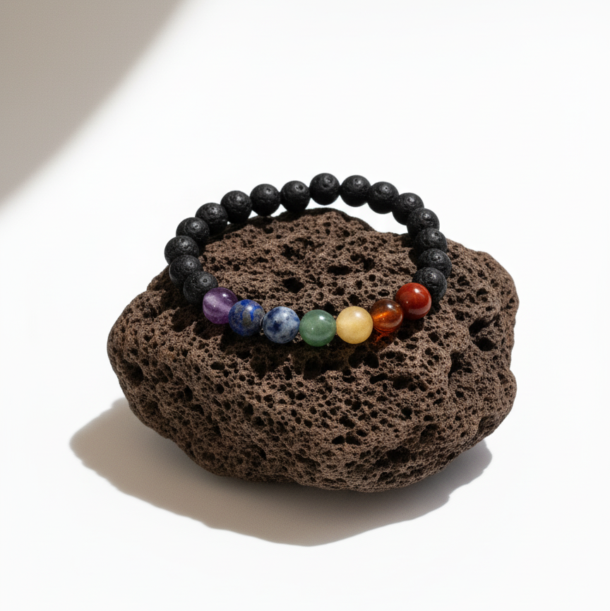 Natural Lava 7 Chakra AAA Bracelet 8MM With Certificate