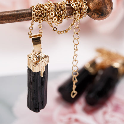 Raw Black Tourmaline Pendant in S925 Chain