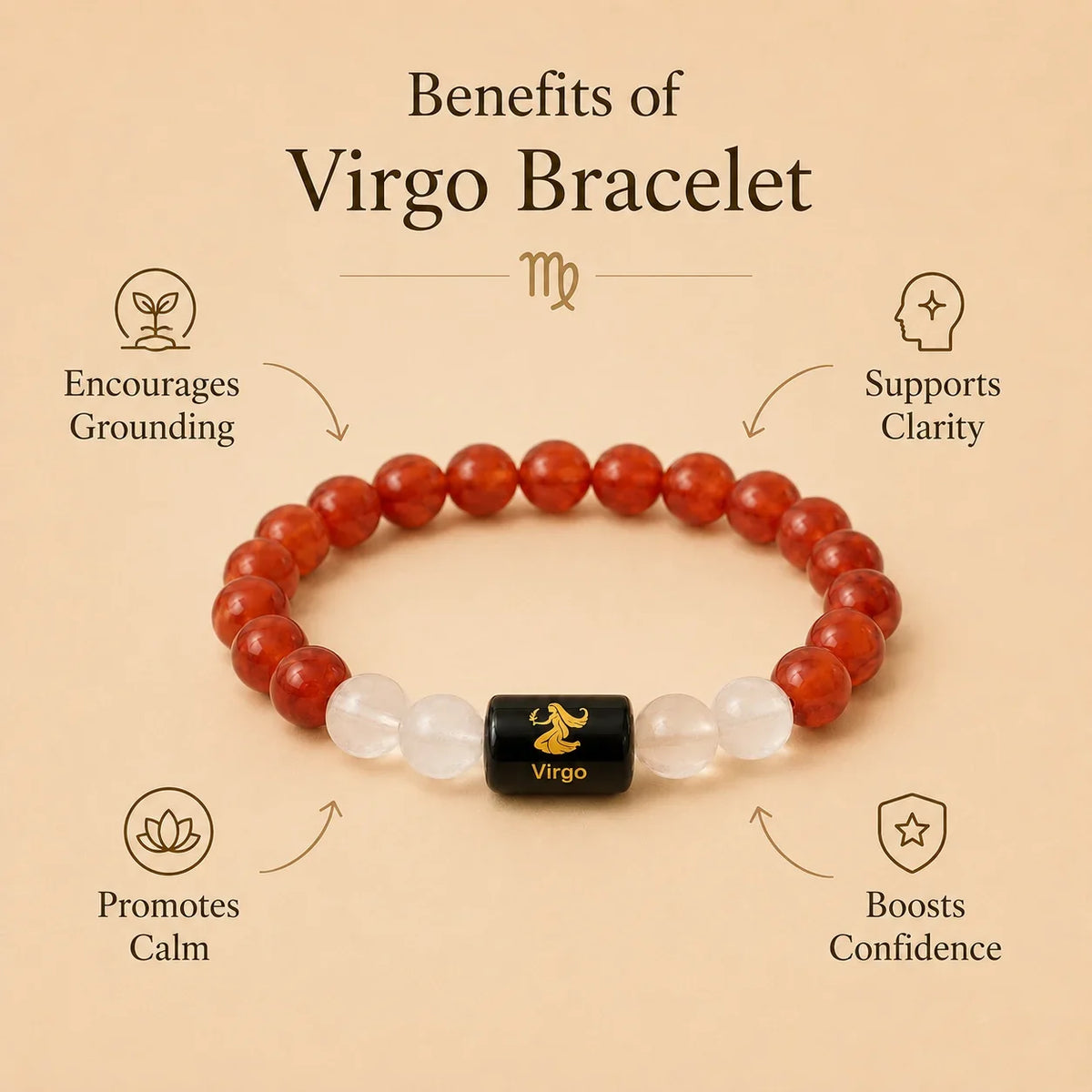 Virgo (कन्या राशि) (Red Jasper And Clear Quartz Zodiac Bracelet)