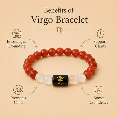 Virgo (कन्या राशि) (Red Jasper And Clear Quartz Zodiac Bracelet)