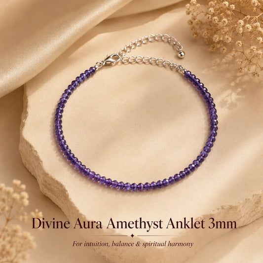 Divine Aura Amethyst Anklet 3mm – For intuition, balance & spiritual harmony