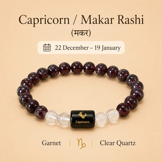 Capricorn (मकर राशि)(Garnet and Clear Quartz Zodiac Bracelet)
