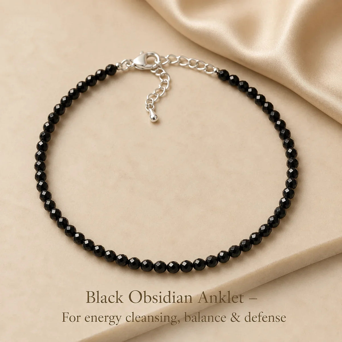 Black Obsidian Anklet – For energy cleansing, balance & defense