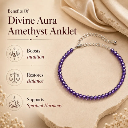 Divine Aura Amethyst Anklet 3mm – For intuition, balance & spiritual harmony