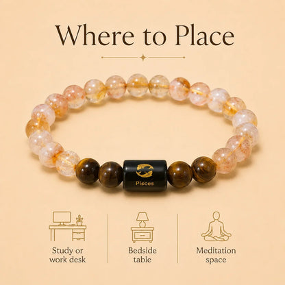 Pisces ( मीन राशि) (Citrine and Tiger Eye Zodiac Bracelet)