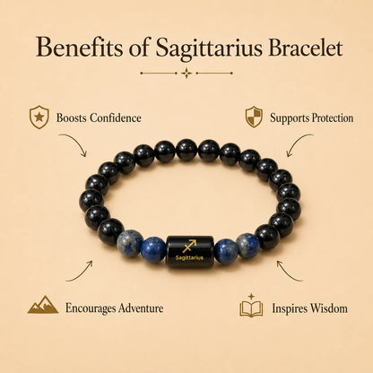Sagittarius (धनु राशि) (Black tourmaline and Lapis Lazuli Zodiac Bracelet)