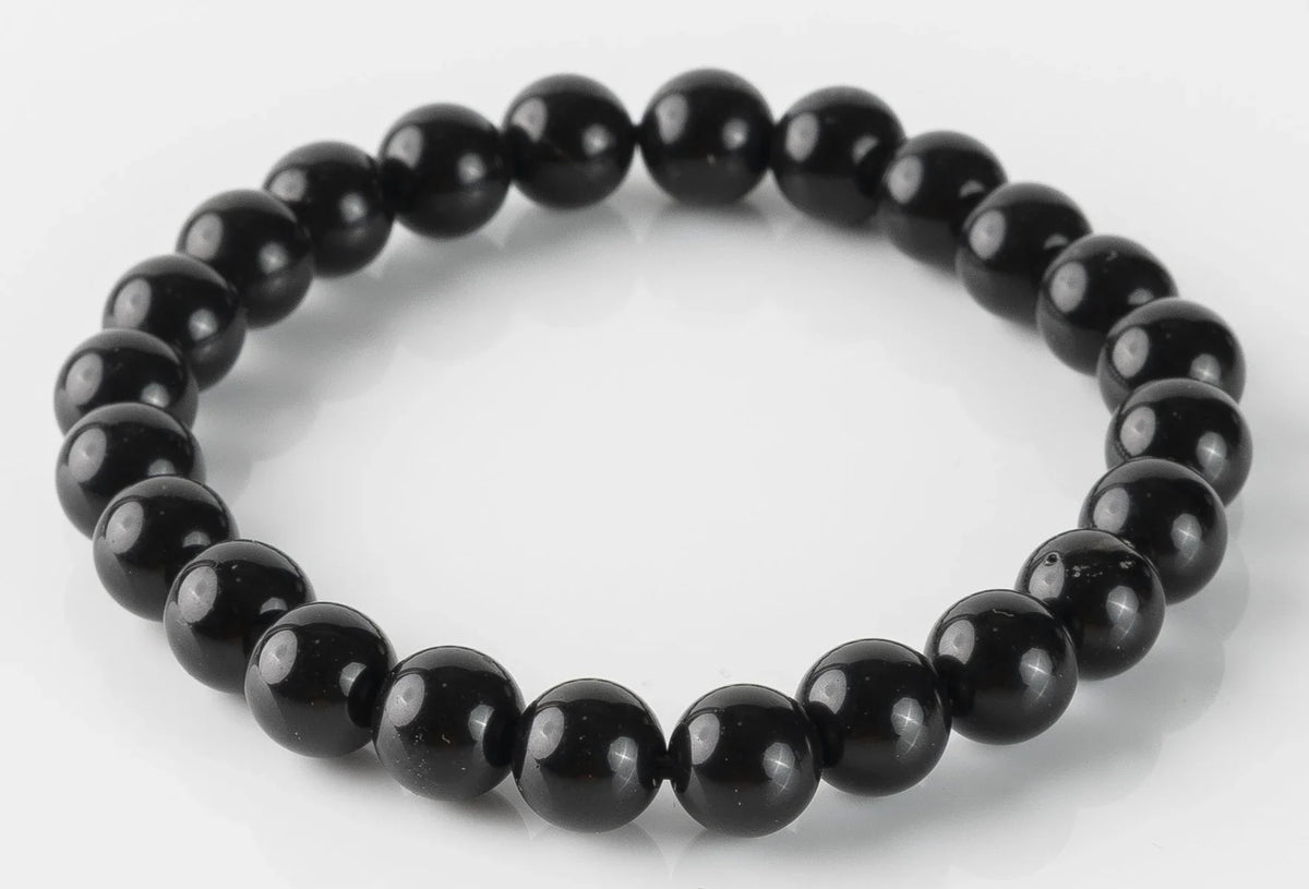 Black Tourmaline 8MM rounded beads bracelet - Stone of Protection, Grounding & Strength