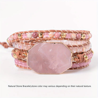 Rose Quartz Boho Wrap Bracelet for Love & Relationships