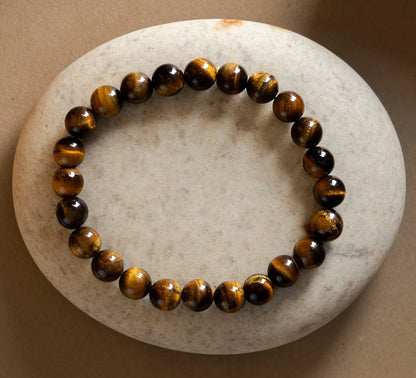 Tiger Eye 8MM rounded beads bracelet - Stone of Confidence, Courage & Focus