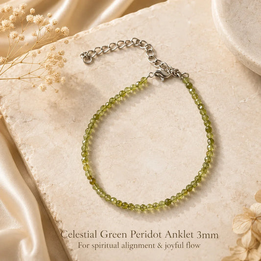 Celestial Green Peridot Anklet 3mm – For spiritual alignment & joyful flow