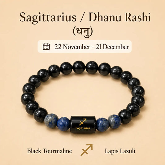 Sagittarius (धनु राशि) (Black tourmaline and Lapis Lazuli Zodiac Bracelet)
