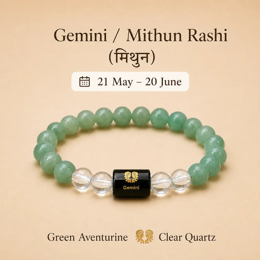 Gemini ( मिथुन राशि) (Green Aventurine And Clear Quartz Zodiac Bracelet)