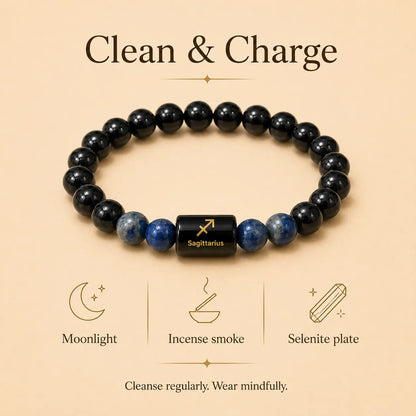 Sagittarius (धनु राशि) (Black tourmaline and Lapis Lazuli Zodiac Bracelet)