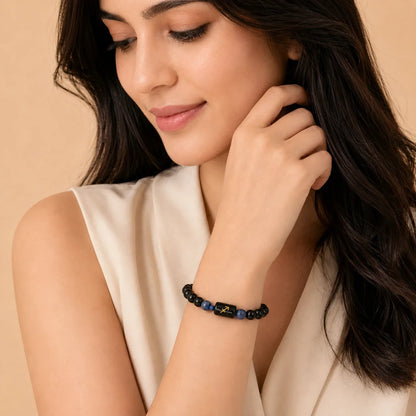 Sagittarius (धनु राशि) (Black tourmaline and Lapis Lazuli Zodiac Bracelet)