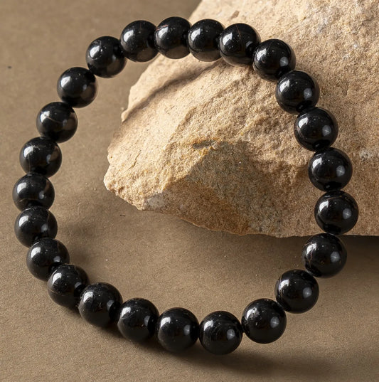 Black Tourmaline 8MM rounded beads bracelet - Stone of Protection, Grounding & Strength