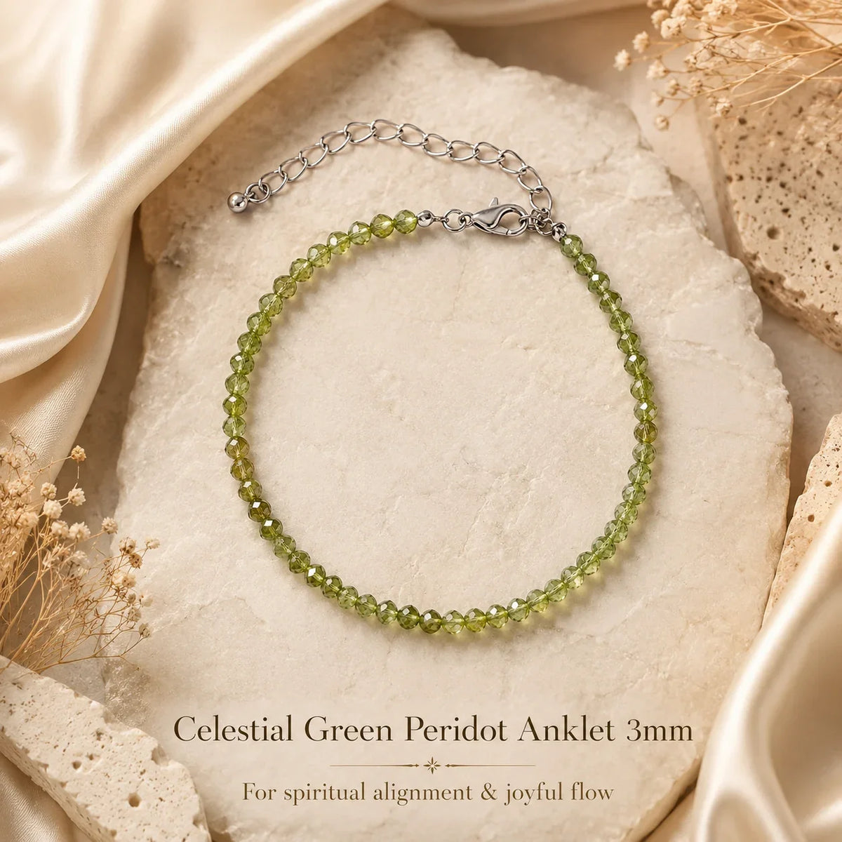 Celestial Green Peridot Anklet 3mm – For spiritual alignment & joyful flow