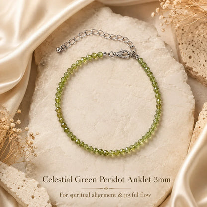 Celestial Green Peridot Anklet 3mm – For spiritual alignment & joyful flow