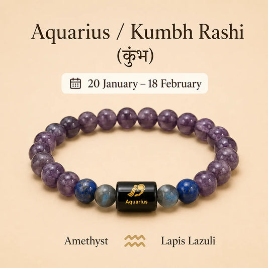 Aquarius ( कुंभ राशि) (Amethyst And Lapis Lazuli Zodiac Bracelet)