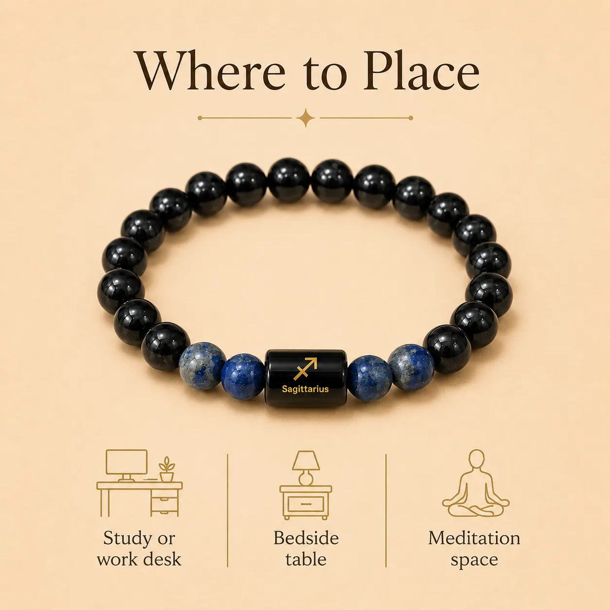 Sagittarius (धनु राशि) (Black tourmaline and Lapis Lazuli Zodiac Bracelet)