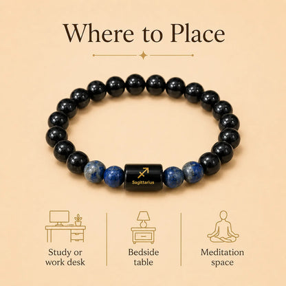 Sagittarius (धनु राशि) (Black tourmaline and Lapis Lazuli Zodiac Bracelet)