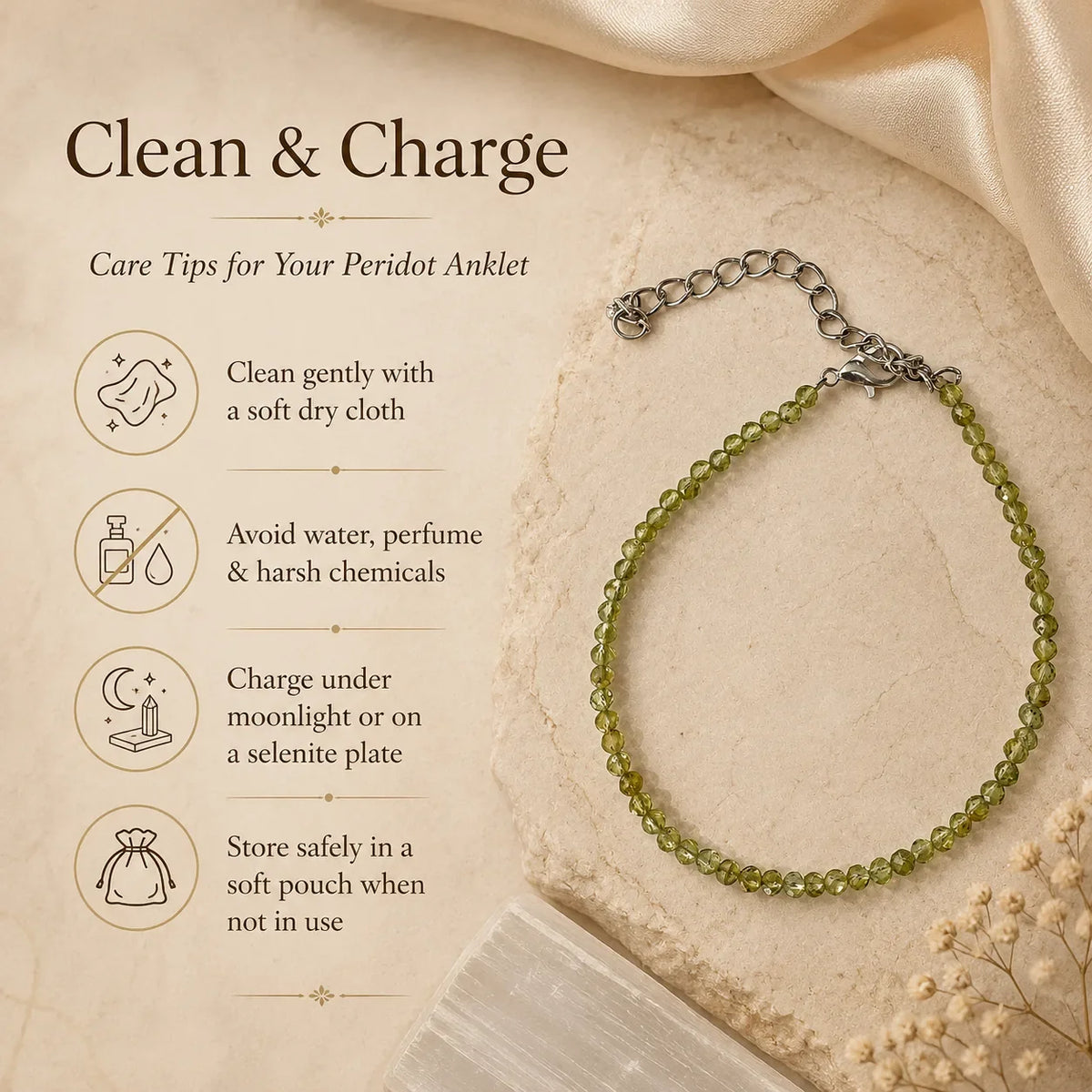 Celestial Green Peridot Anklet 3mm – For spiritual alignment & joyful flow