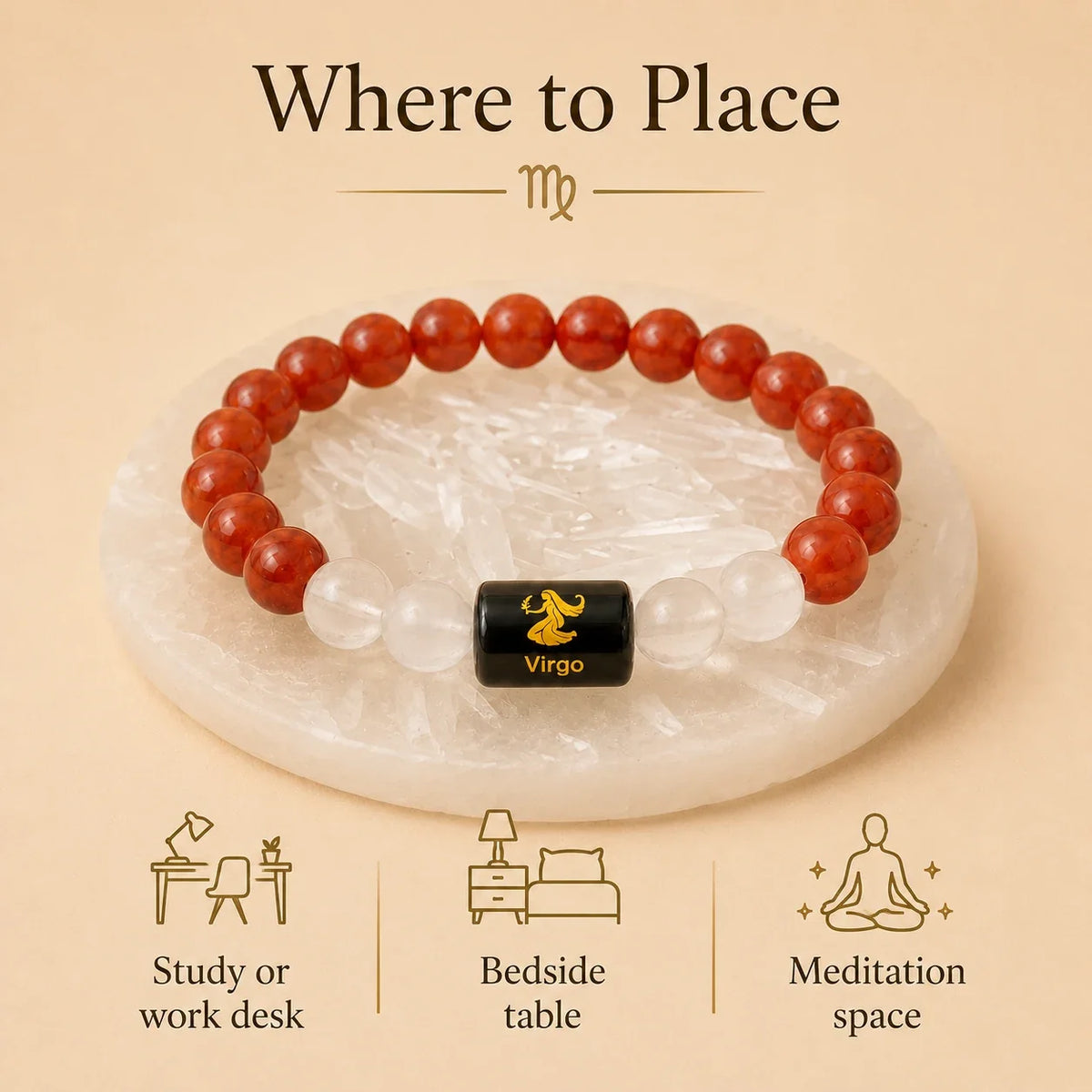 Virgo (कन्या राशि) (Red Jasper And Clear Quartz Zodiac Bracelet)