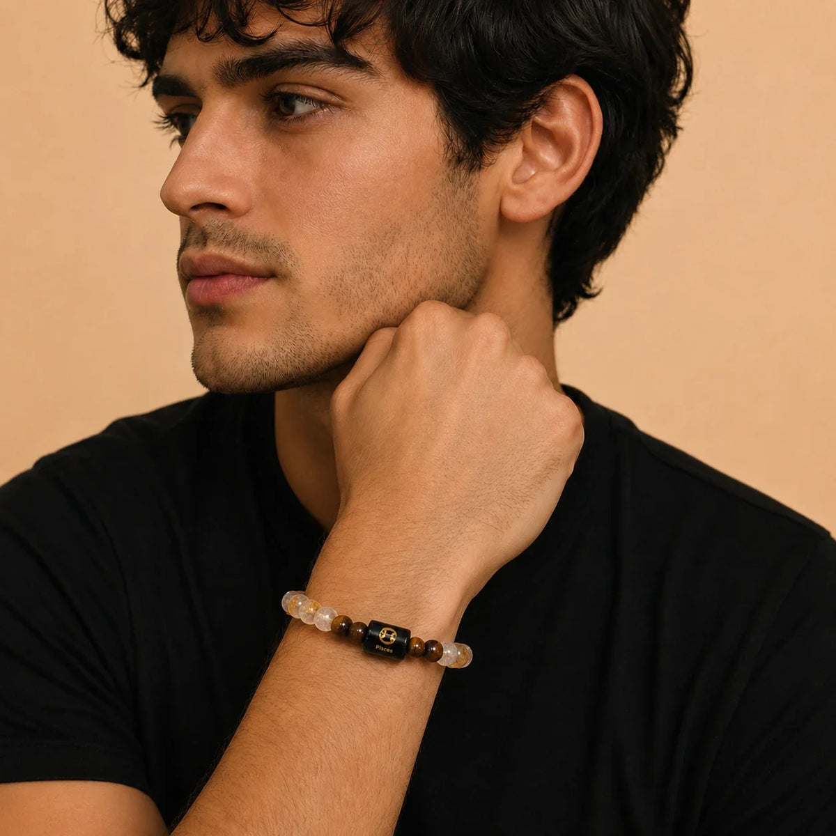 Pisces ( मीन राशि) (Citrine and Tiger Eye Zodiac Bracelet)