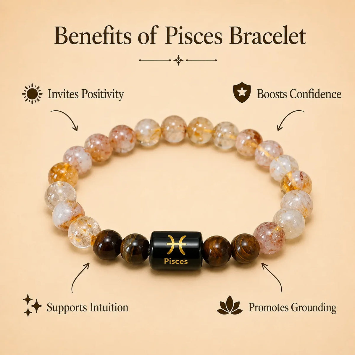Pisces ( मीन राशि) (Citrine and Tiger Eye Zodiac Bracelet)
