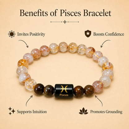 Pisces ( मीन राशि) (Citrine and Tiger Eye Zodiac Bracelet)