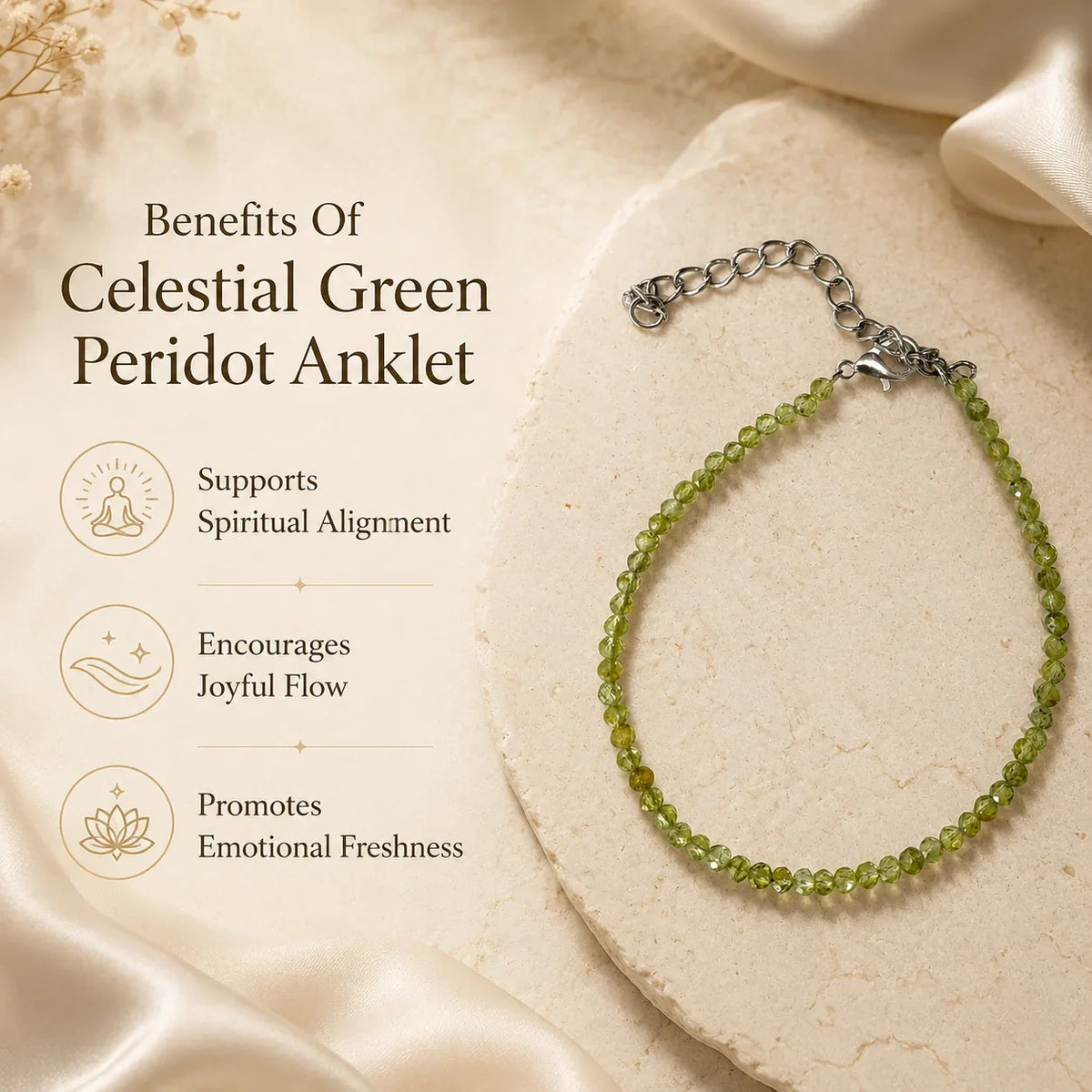 Celestial Green Peridot Anklet 3mm – For spiritual alignment & joyful flow