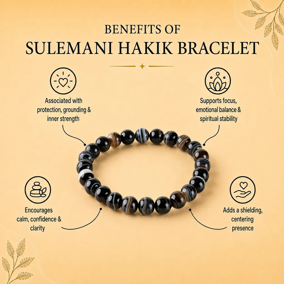 Sulemani Hakik Round 8MM Bead Bracelet (Protection from Evil Eye)