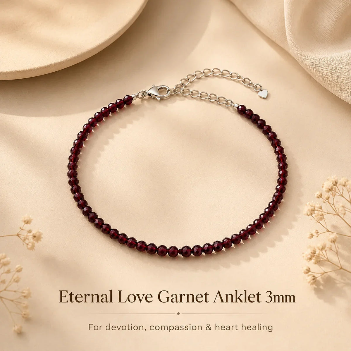 Eternal Love Garnet Anklet 3mm – For devotion, compassion & heart healing